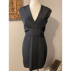 Nicole Miller Dress Black 8 Draped Back Short Sleeve Stretch Silk Career Event